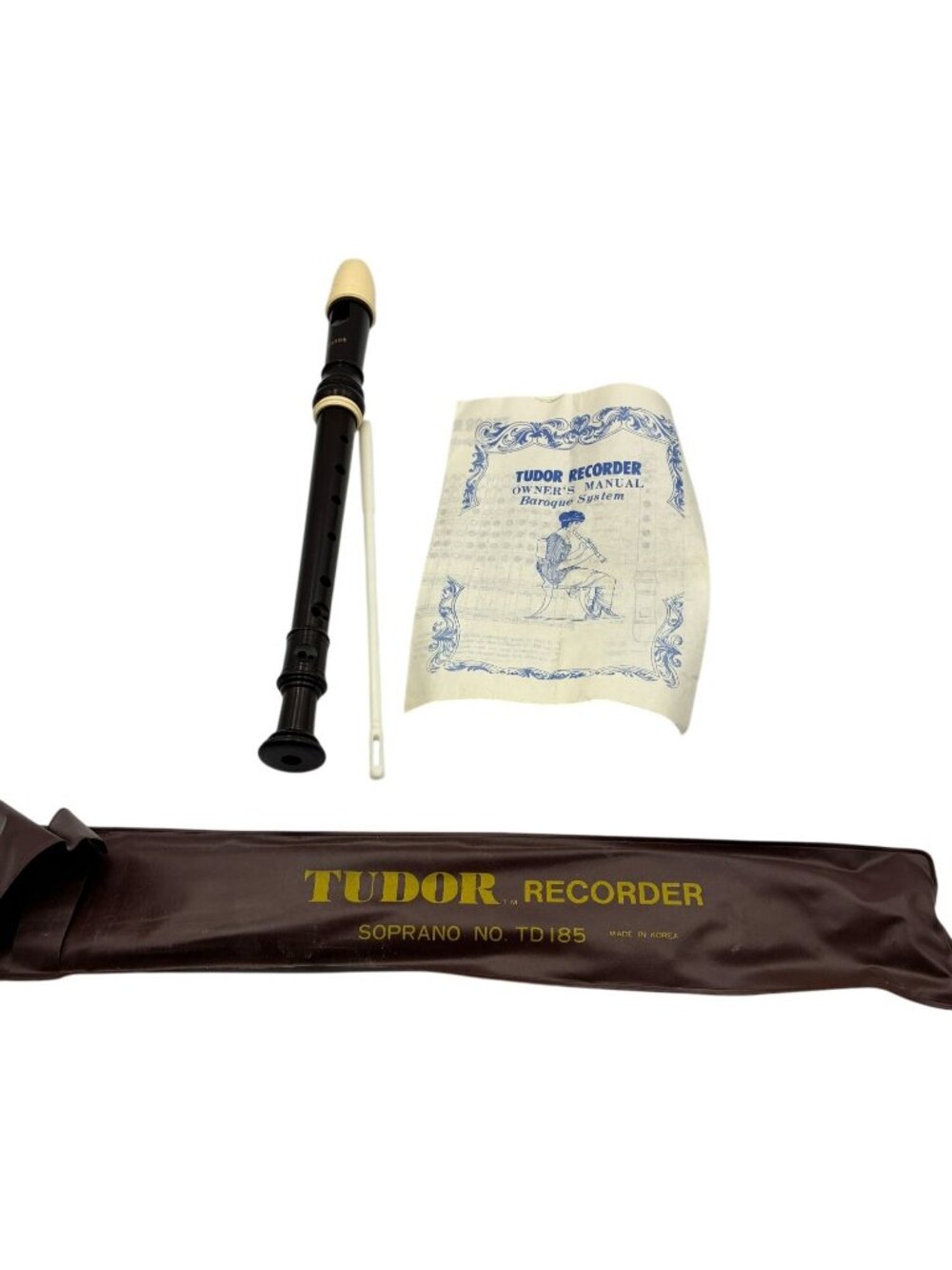 Tudor Soprano Recorder TD185 Baroque System Black Cleaning Rod & Case
